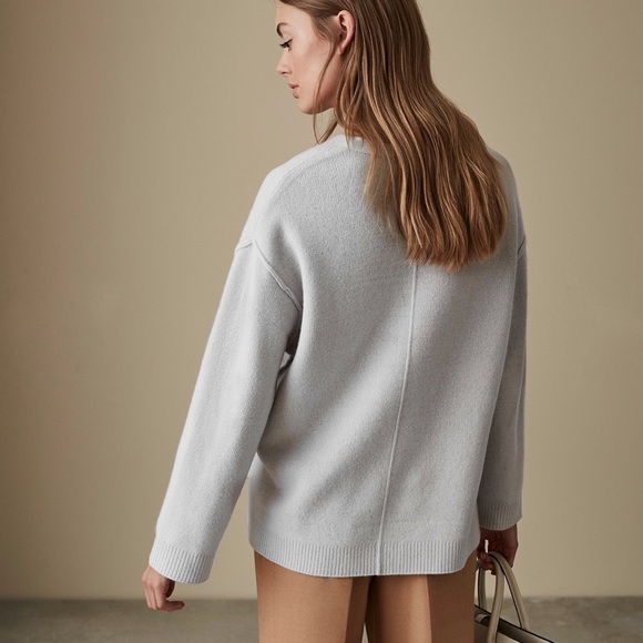 Reiss Serafina Jumper Oversized V Neck Sweater Pale Blue Grey Small - Picture 2 of 11